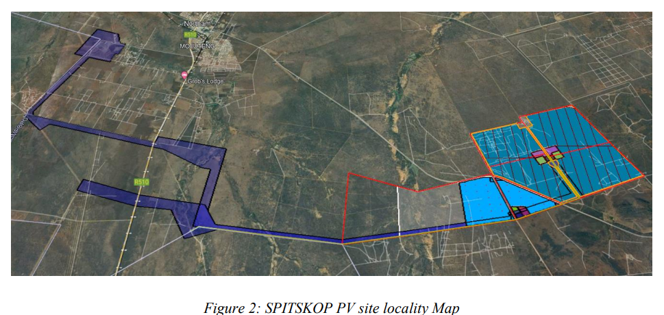 Spitskop PV cluster locality map showing Vanadium, Palladium and Copper sites and line routes to Spitskop MTS